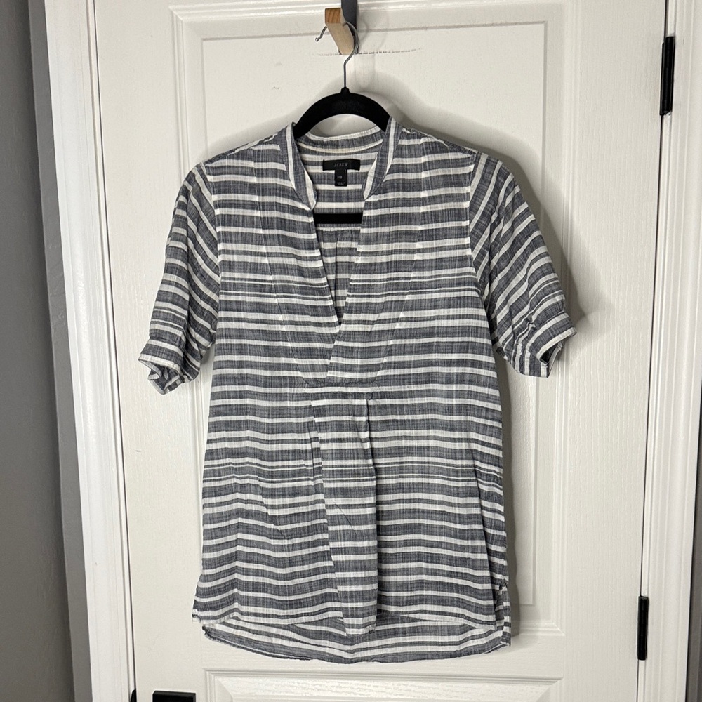 J. Crew Gray and White Striped Blouse